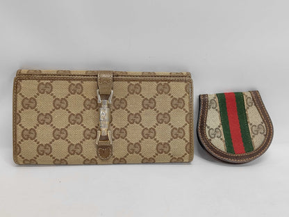 GUCCI GG Canvas Two-Piece Set 141430 & 1502 Jackie Wallet/Coin Purse