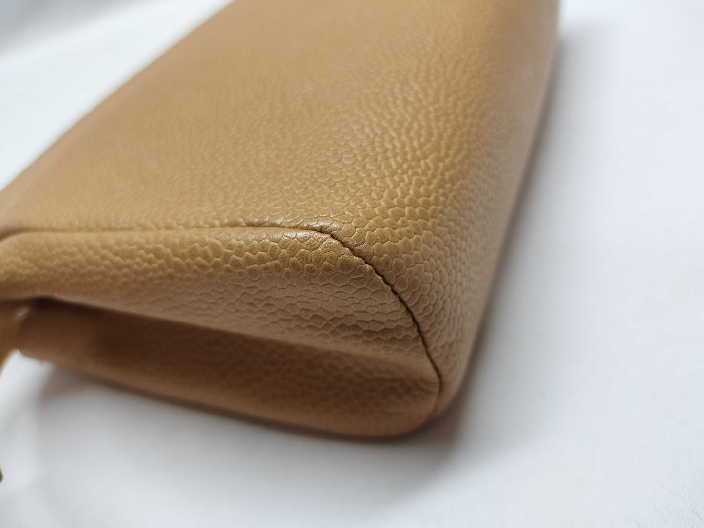 CHANEL Caviar Cosmetic Pouch, Beige, Interior Peeling Caution, No. 3 Pouch