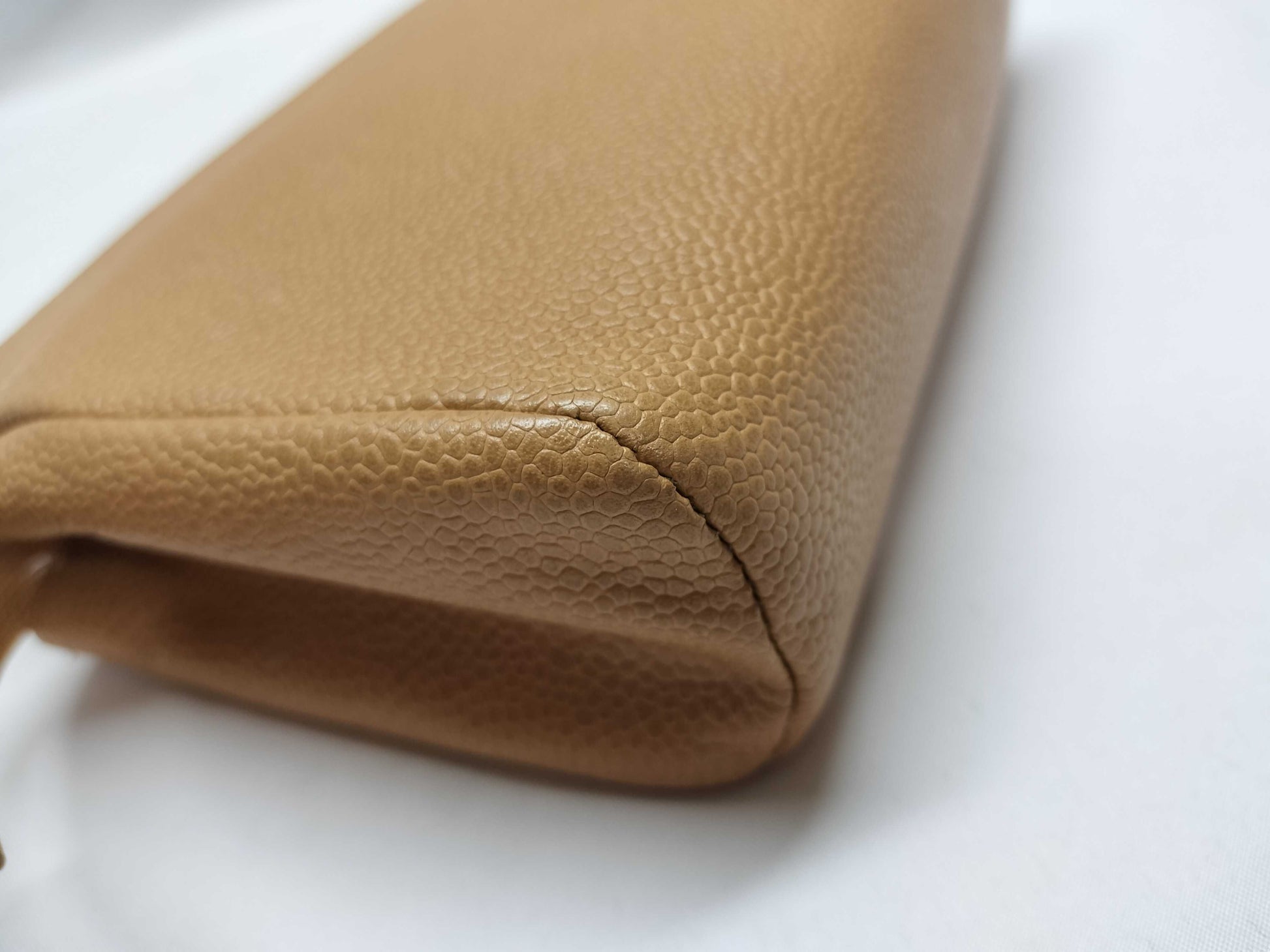 CHANEL Caviar Cosmetic Pouch, Beige, Interior Peeling Caution, No. 3 Pouch