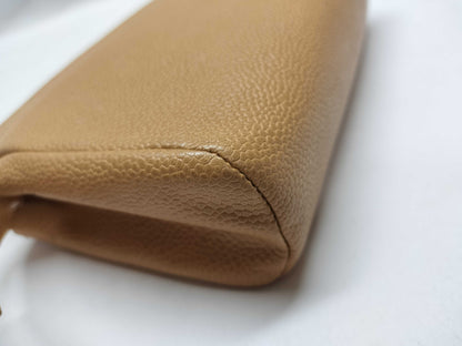 CHANEL Caviar Cosmetic Pouch, Beige, Interior Peeling Caution, No. 3 Pouch