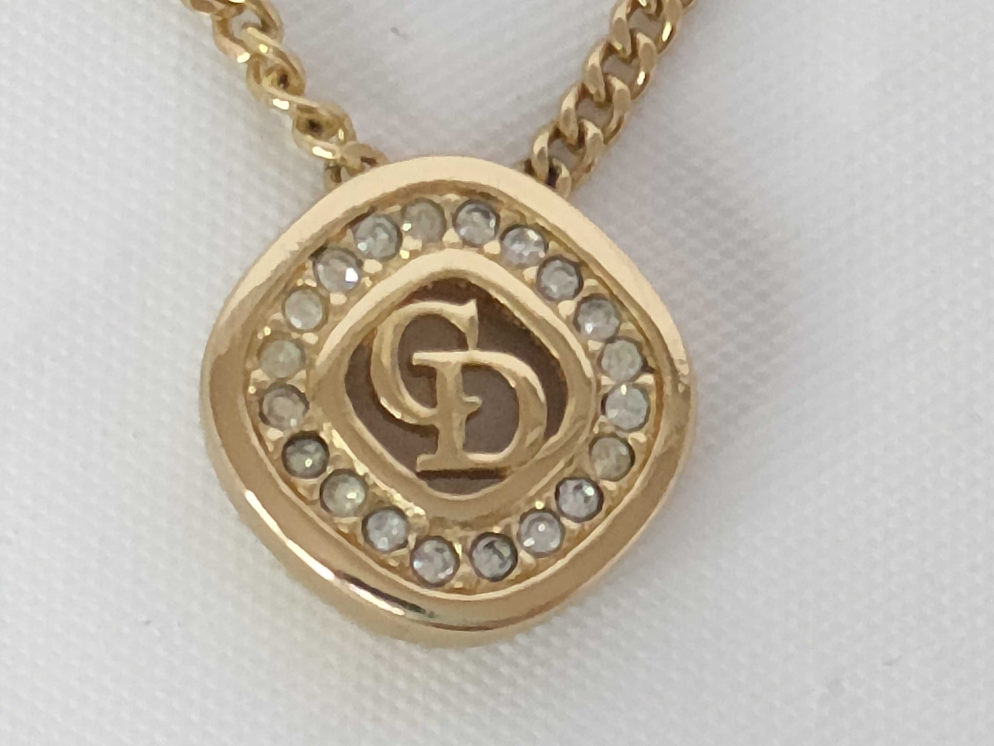 Dior CD logo rhinestone gold necklace