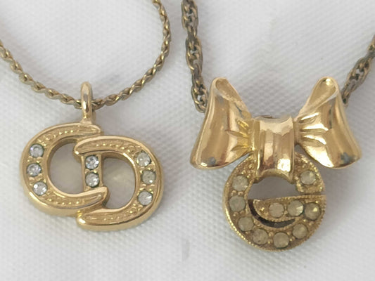 Dior CD logo rhinestone chain broken / Givenchy G logo ribbon necklace with peeling plating