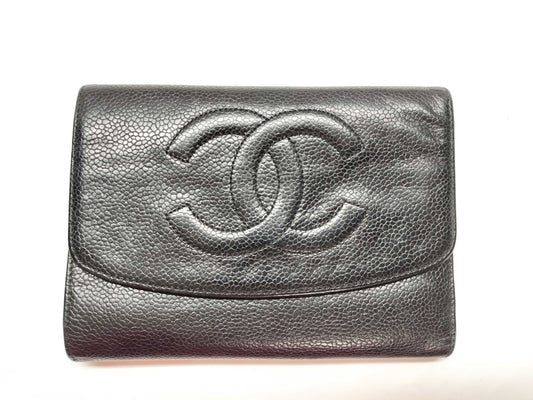 CHANEL Caviar Skin Coco Tri-fold Wallet A