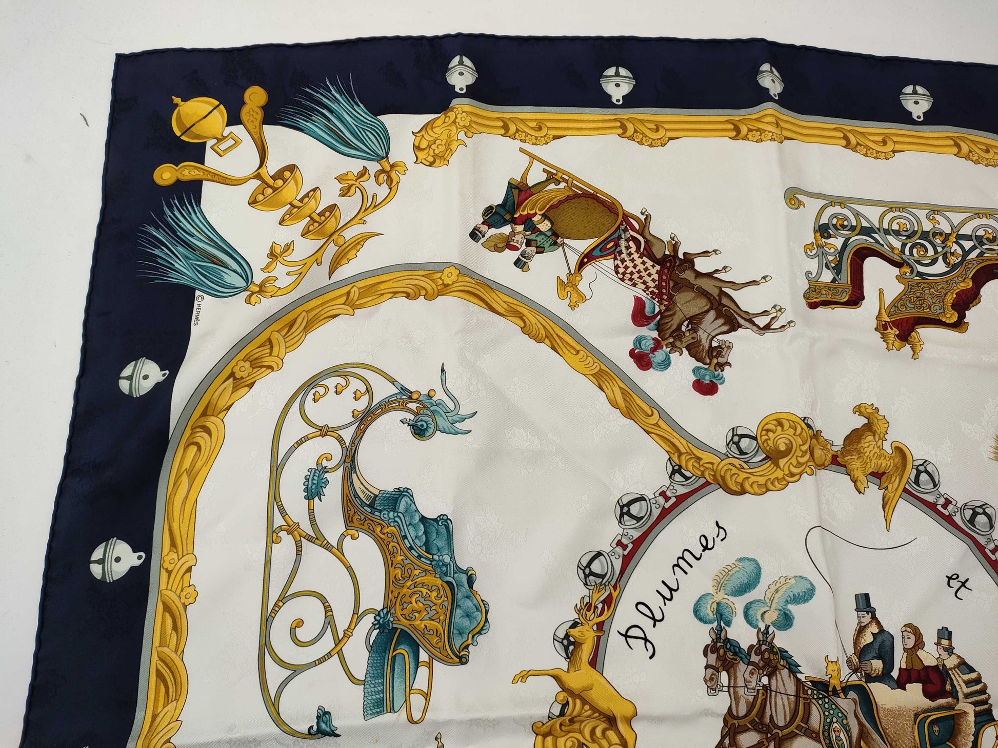 HERMES Carre Feather and Bell Scarf, No Tag