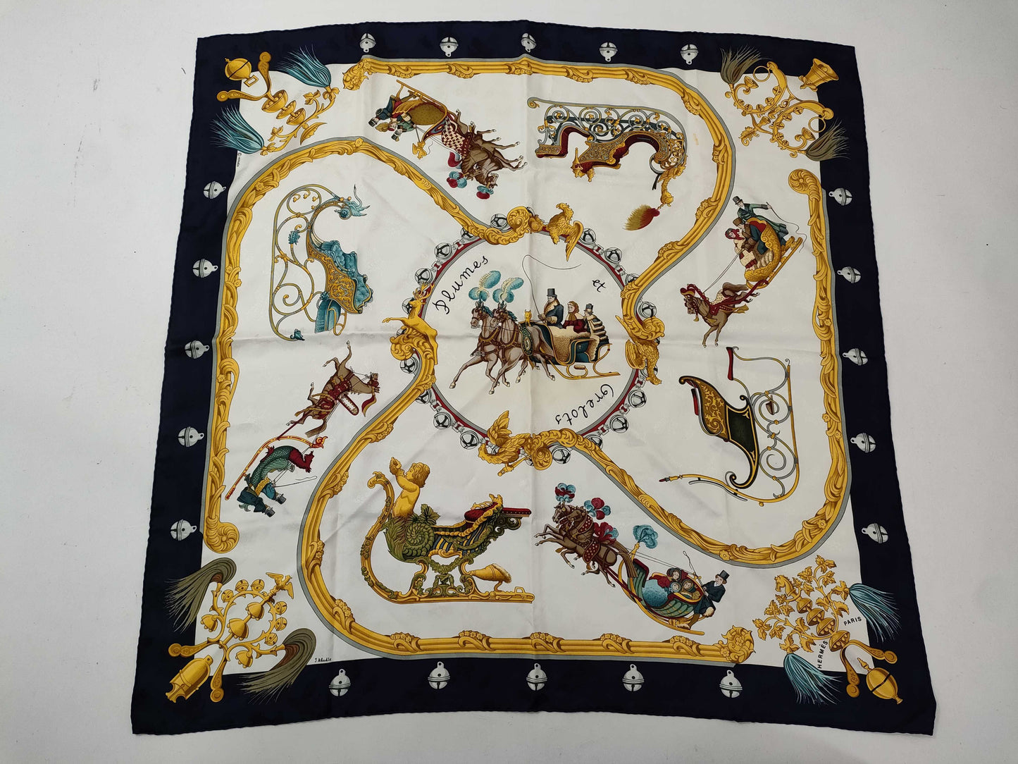 HERMES Carre Feather and Bell Scarf, No Tag