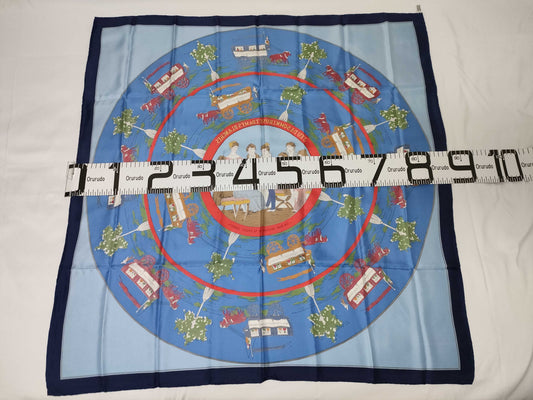 HERMES Carré Omnibus and White Lady Game/Blue Scarf