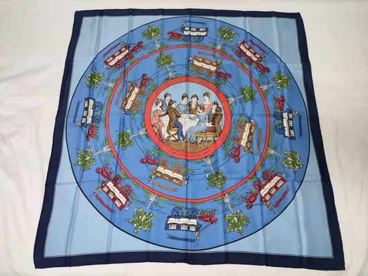 HERMES Carré Omnibus and White Lady Game/Blue Scarf