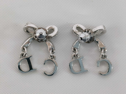 Dior CD logo ribbon rhinestone earrings