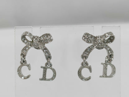 Dior CD logo ribbon rhinestone earrings