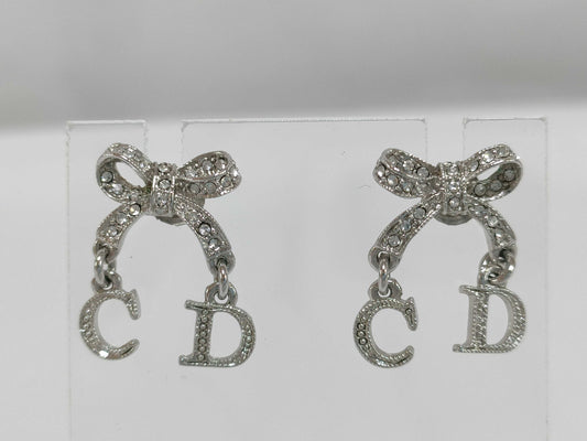 Dior CD logo ribbon rhinestone earrings