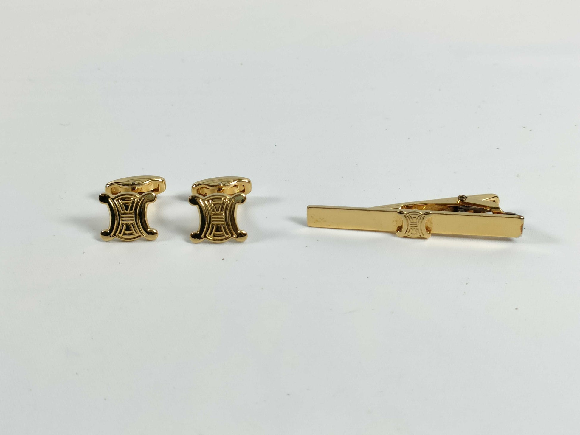 CELINE Macadam Triomphe Cufflinks/Tie Pin Set