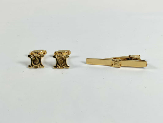 CELINE Macadam Triomphe Cufflinks/Tie Pin Set