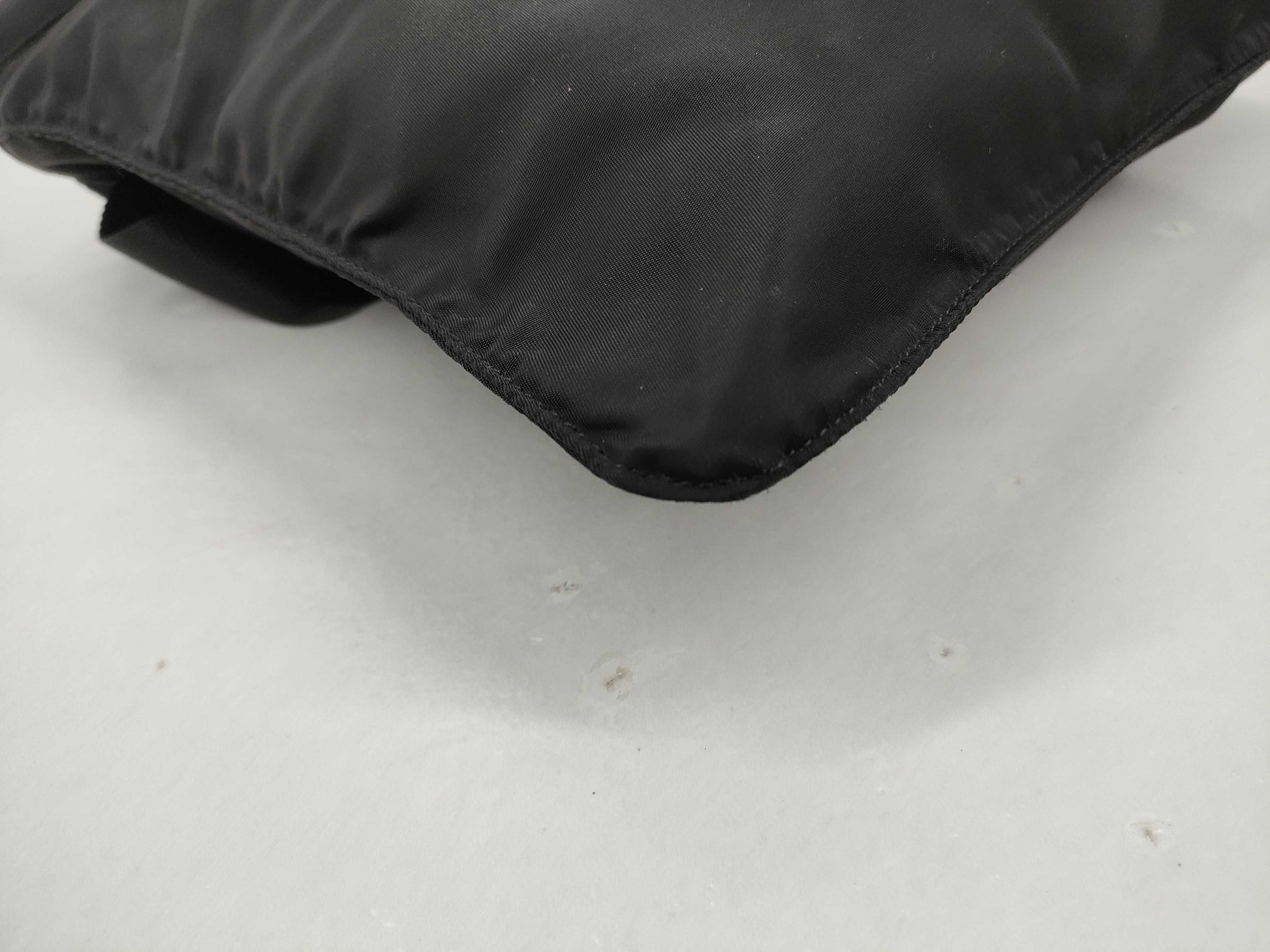 PRADA Nylon Shoulder Bag with Logo Plate, Black Shoulder Bag