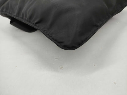 PRADA Nylon Shoulder Bag with Logo Plate, Black Shoulder Bag