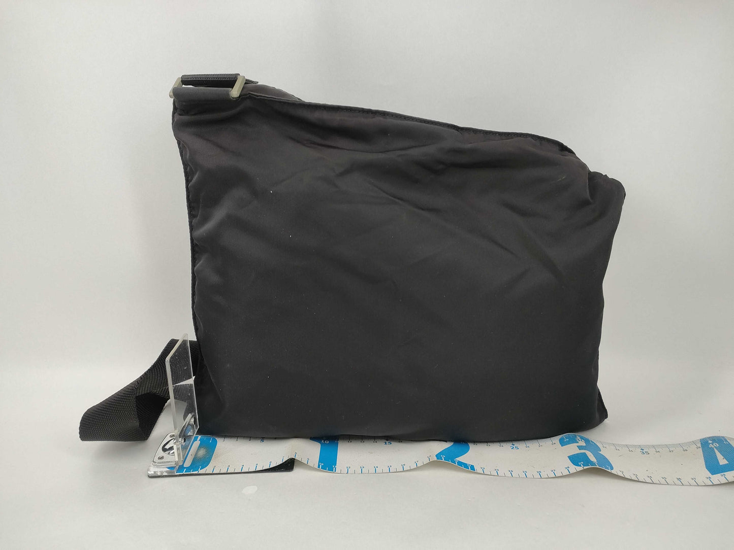 PRADA Nylon Shoulder Bag with Logo Plate, Black Shoulder Bag