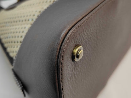 Dior BM-0091 Harako x Leather Handbag Brown x White Handbag