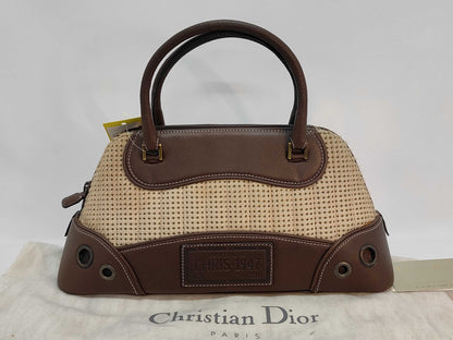 Dior BM-0091 Harako x Leather Handbag Brown x White Handbag