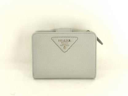 PRADA Compact Wallet Round Zip Front Logo Wallet