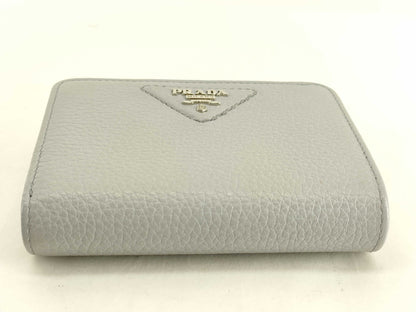 PRADA Compact Wallet Round Zip Front Logo Wallet
