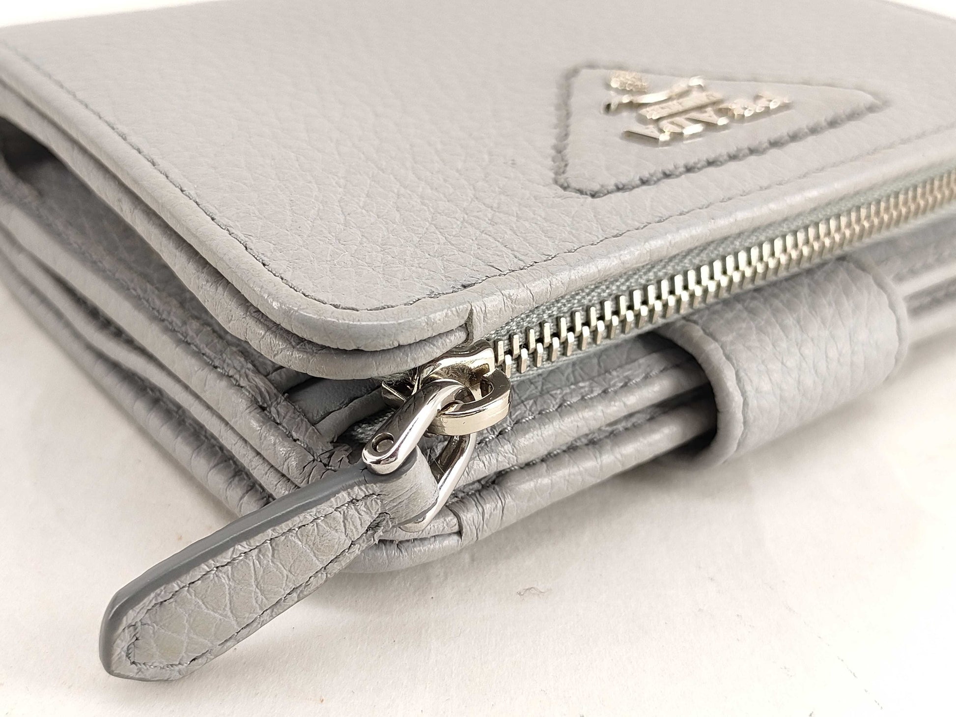 PRADA Compact Wallet Round Zip Front Logo Wallet