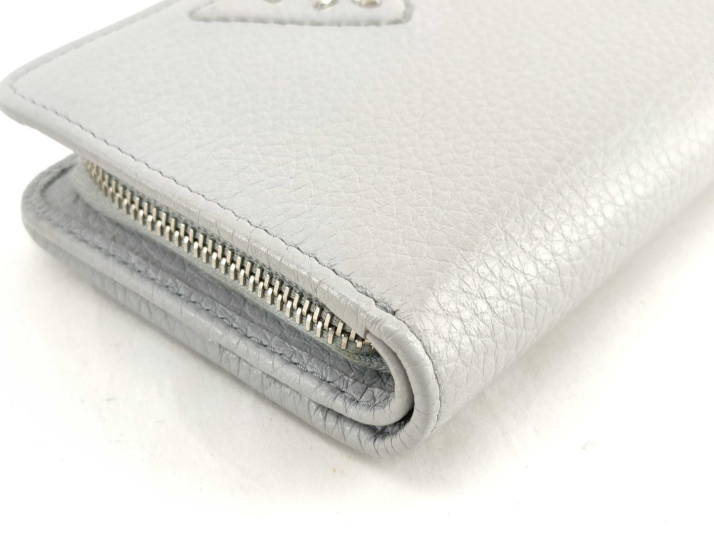 PRADA Compact Wallet Round Zip Front Logo Wallet