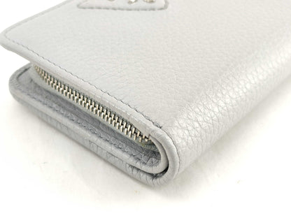 PRADA Compact Wallet Round Zip Front Logo Wallet
