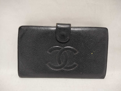CHANEL Caviar Skin Bifold Long Wallet with Bill Compartment and Coin Purse