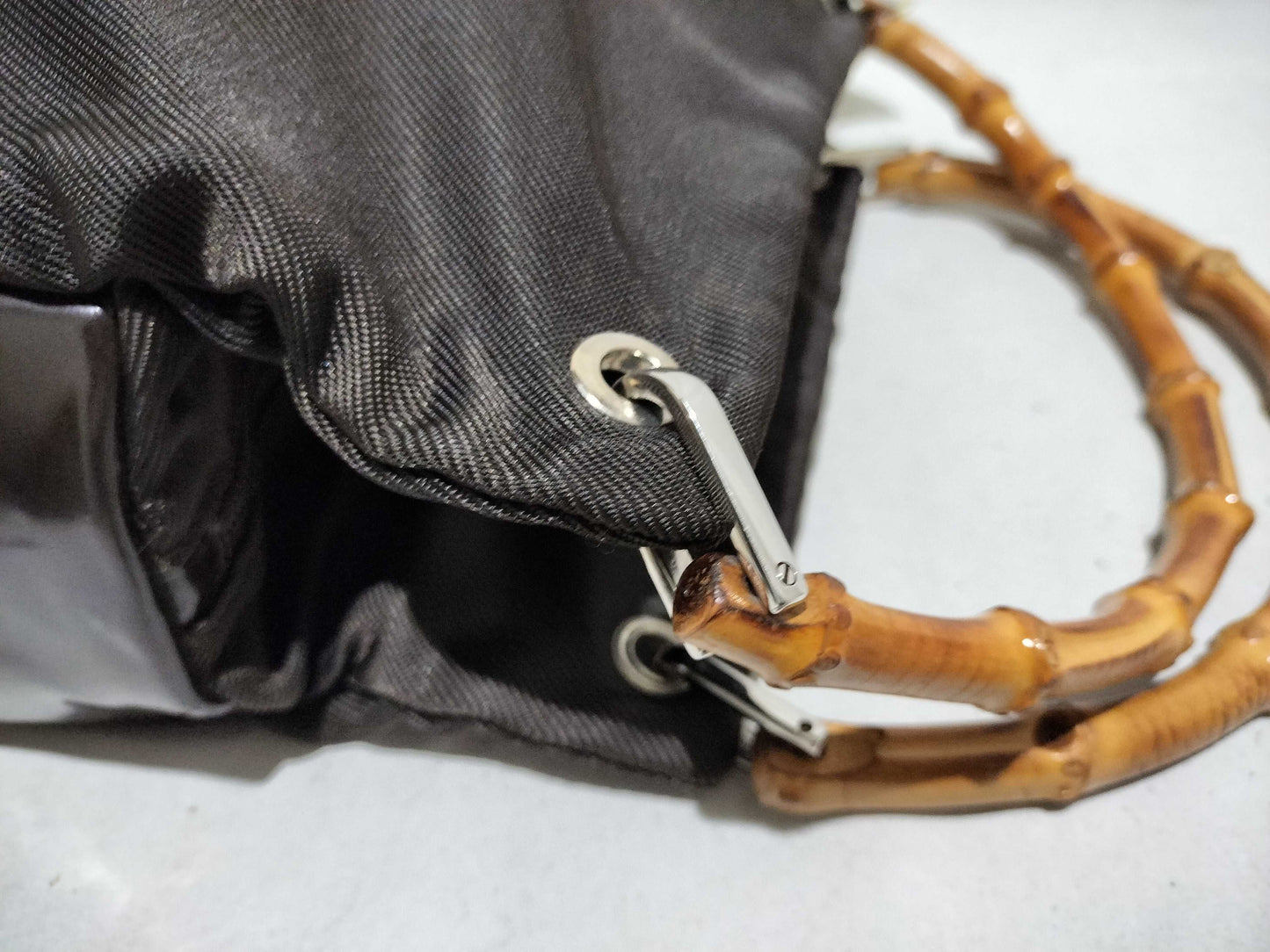 GUCCI Bamboo Nylon Tote Handbag