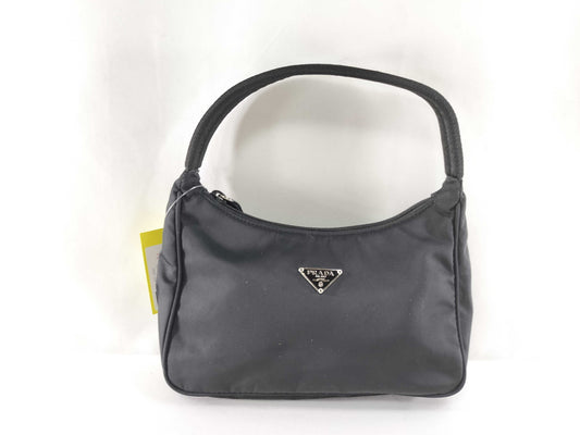 PRADA Nylon Triangle Plate Mini Handbag Black
