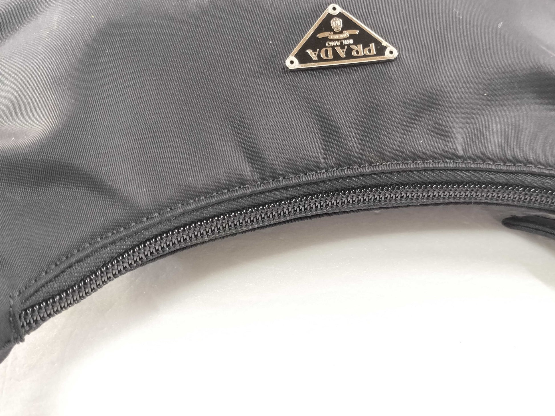 PRADA Nylon Triangle Plate Mini Handbag Black