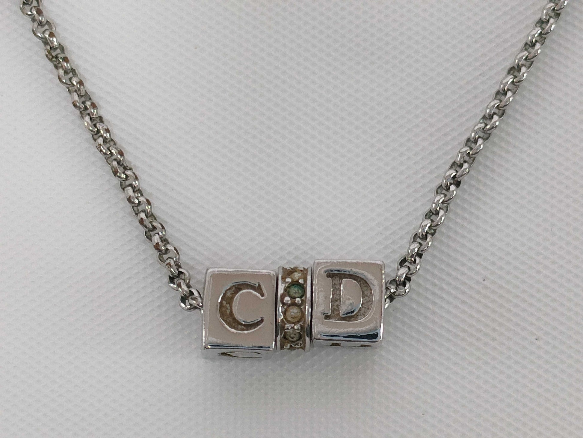 Dior Logo Cube Rhinestone Necklace