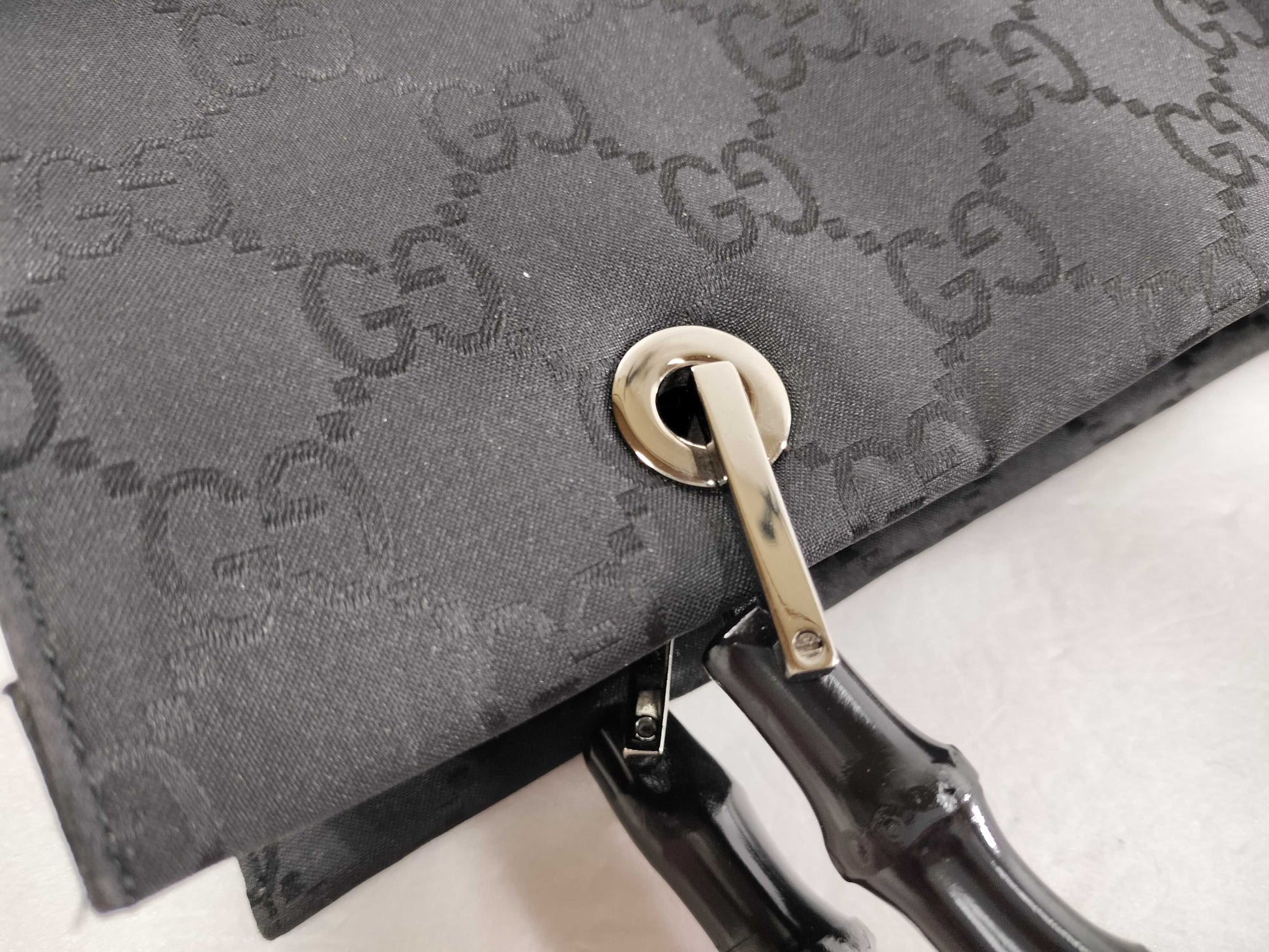 GUCCI Bamboo GG Canvas Nylon Handbag 002.1016.002058