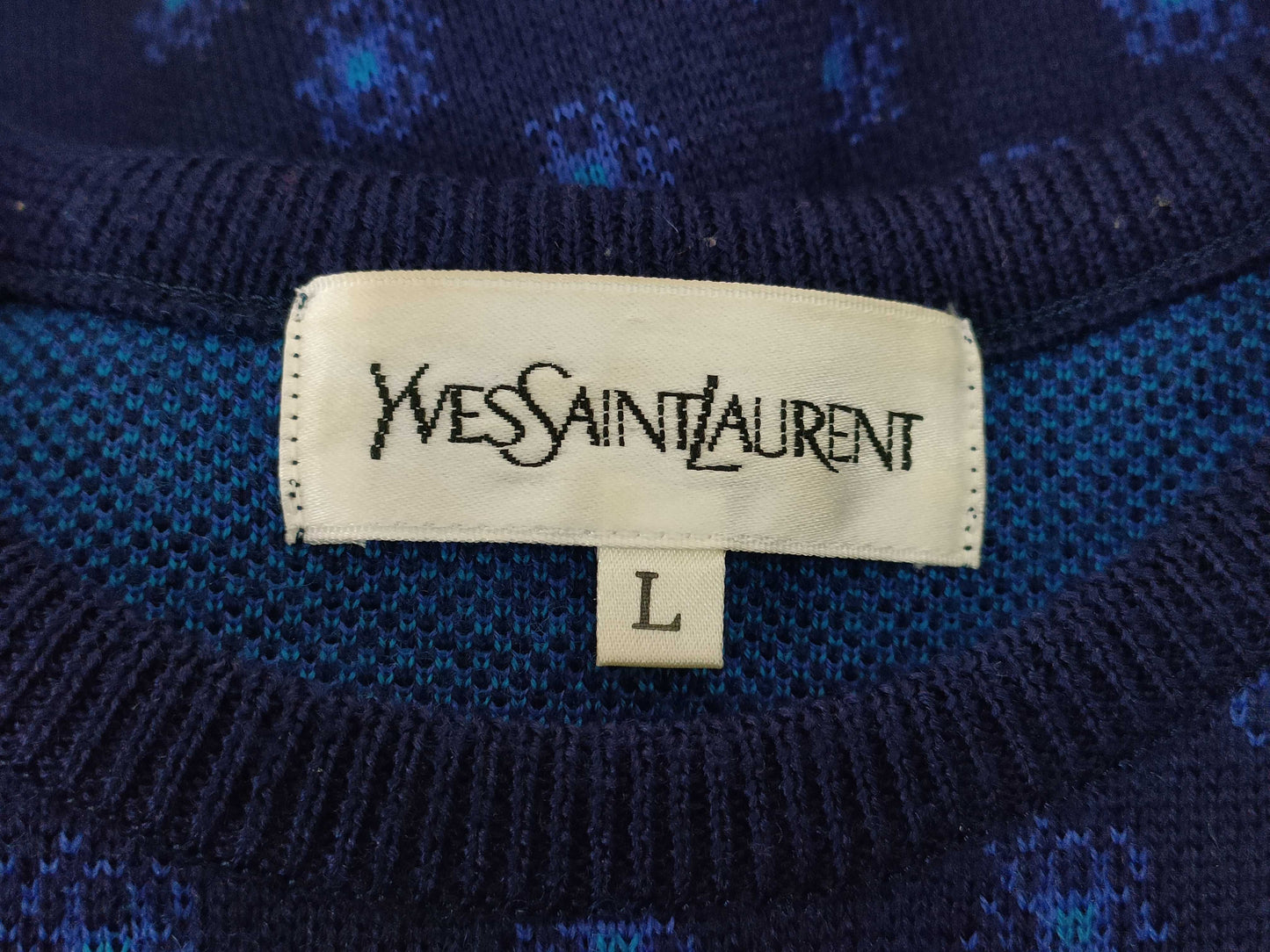 Yves Saint Laurent Polka Dot Knit Dress, Navy x Blue