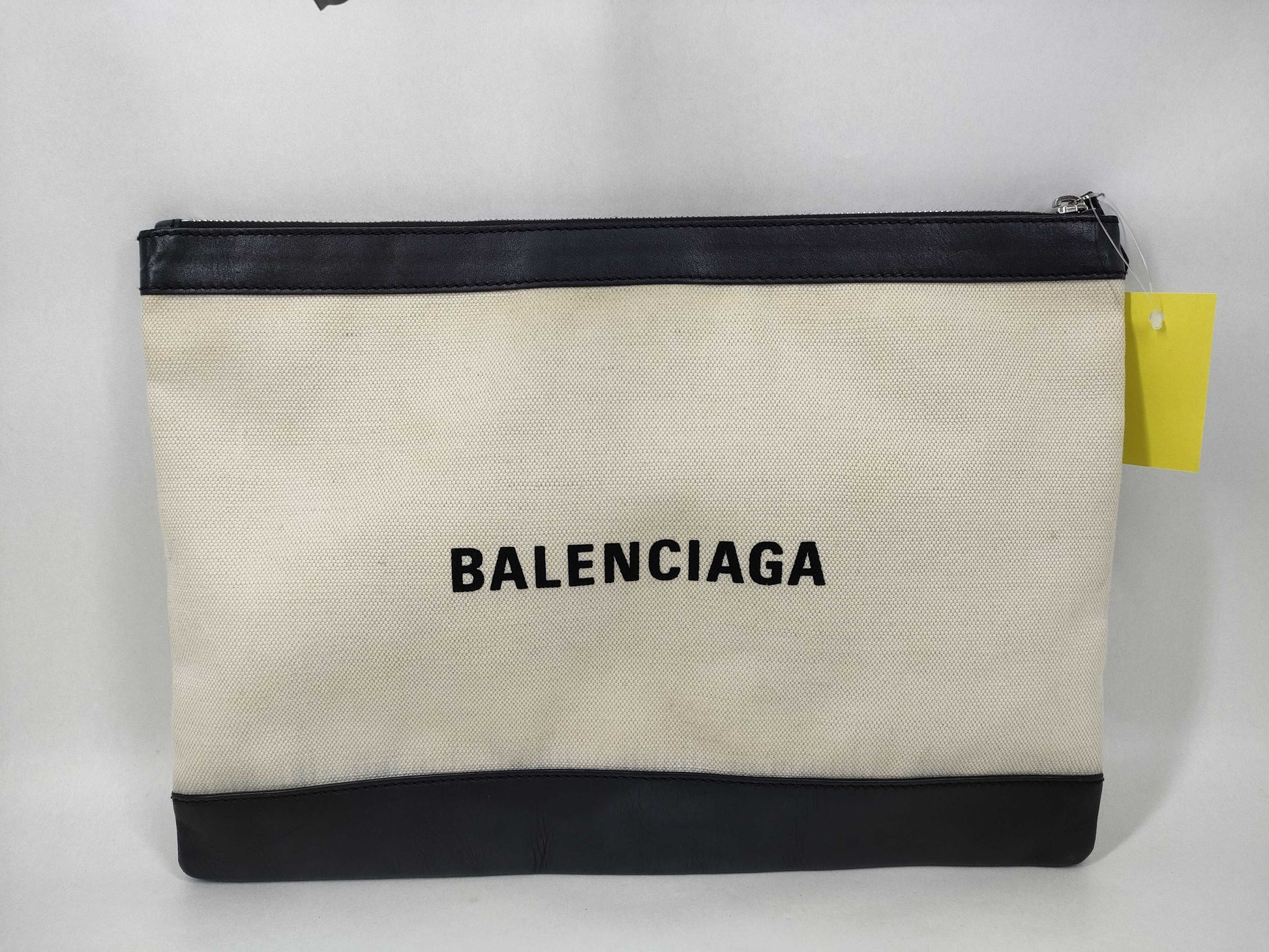 BALENCIAGA Canvas x Leather Clutch Bag Beige x Black Clutch Bag