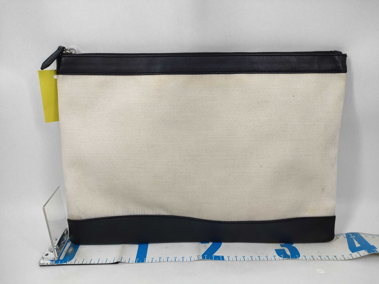 BALENCIAGA Canvas x Leather Clutch Bag Beige x Black Clutch Bag