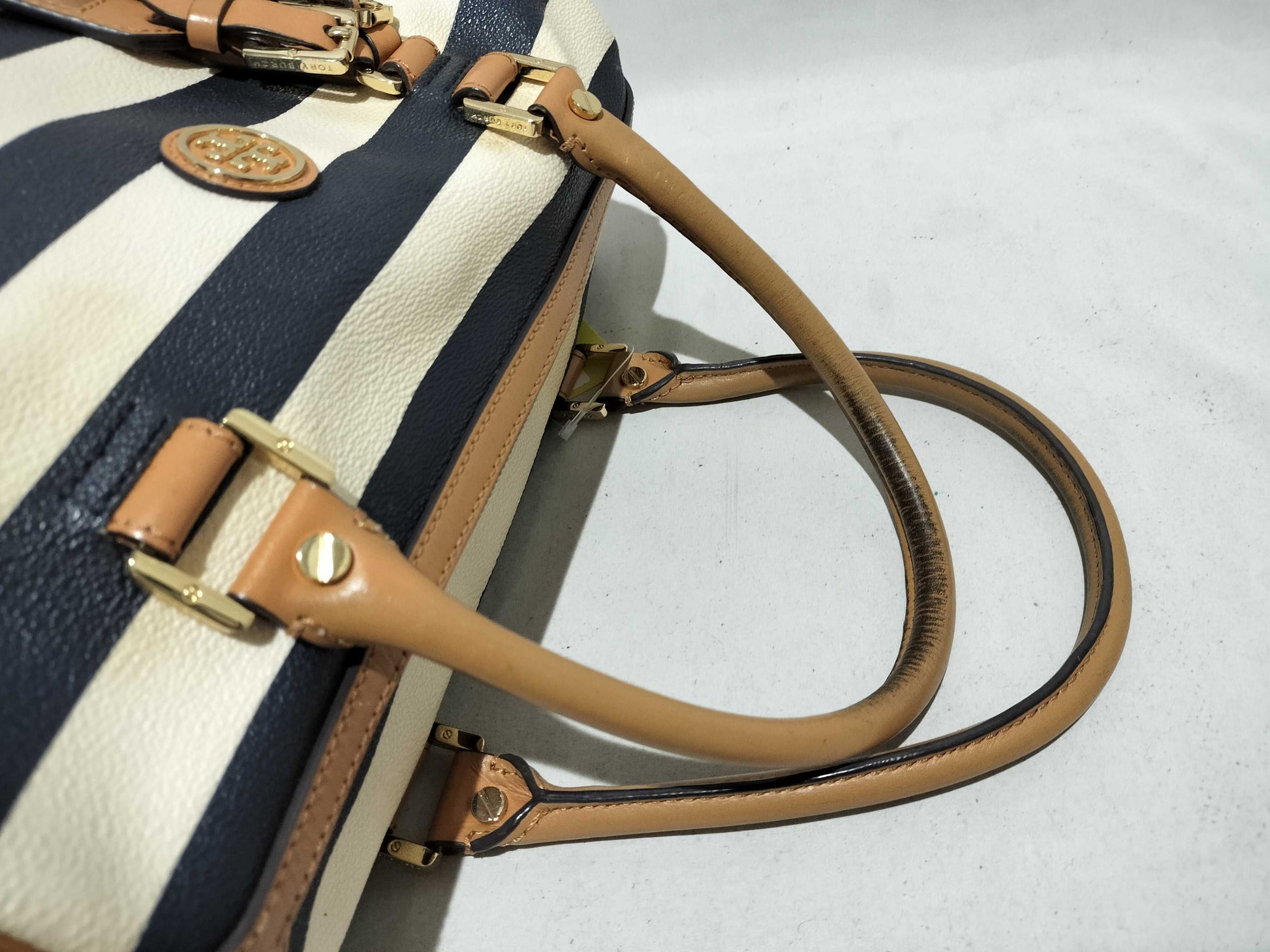 Tory Burch handbag, striped pattern handbag