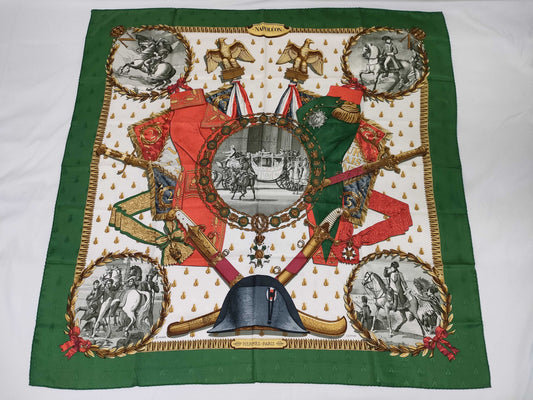 HERMES Carre Carre 90 Napoleon Green Scarf