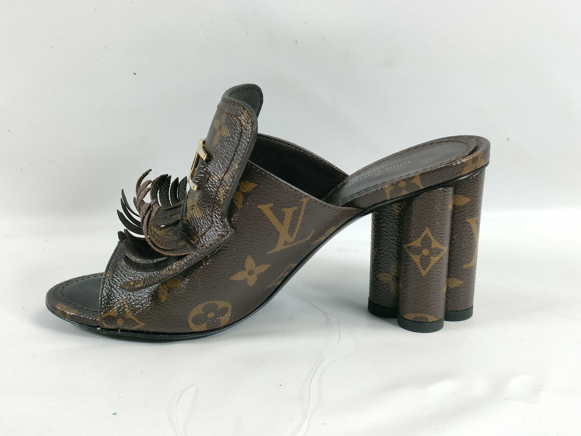 LOUIS VUITTON Monogram Indiana Line Mules Fringe Size 36 Sandals