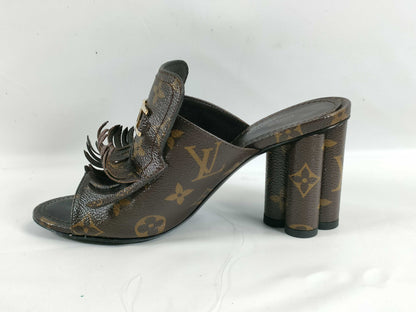 LOUIS VUITTON Monogram Indiana Line Mules Fringe Size 36 Sandals