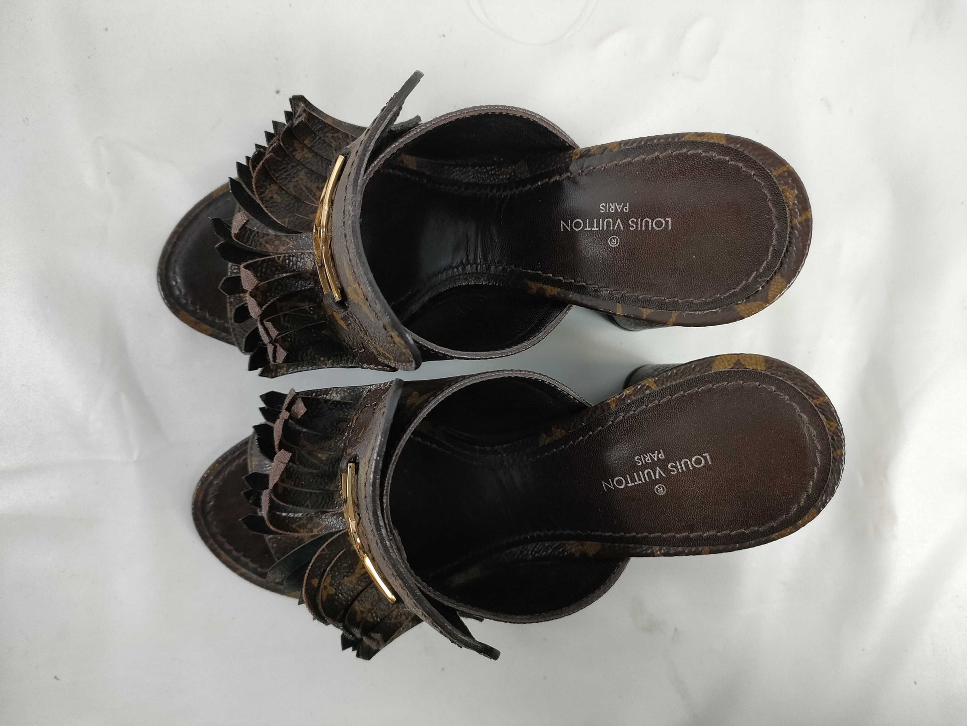 LOUIS VUITTON Monogram Indiana Line Mules Fringe Size 36 Sandals