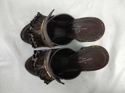 LOUIS VUITTON Monogram Indiana Line Mules Fringe Size 36 Sandals
