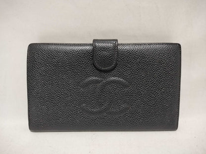 CHANEL Caviar Skin Hook and Snap Deka Coco Long Wallet