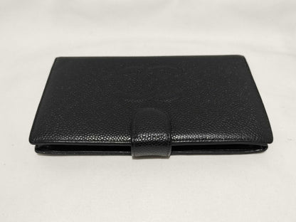 CHANEL Caviar Skin Hook and Snap Deka Coco Long Wallet