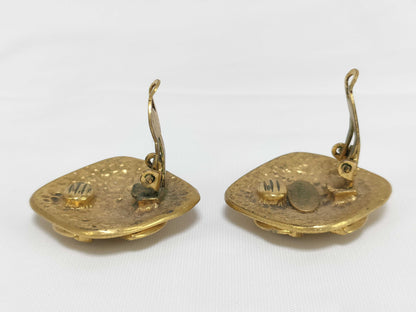 CHANEL Coco 94P Square Gold-Colored Earrings
