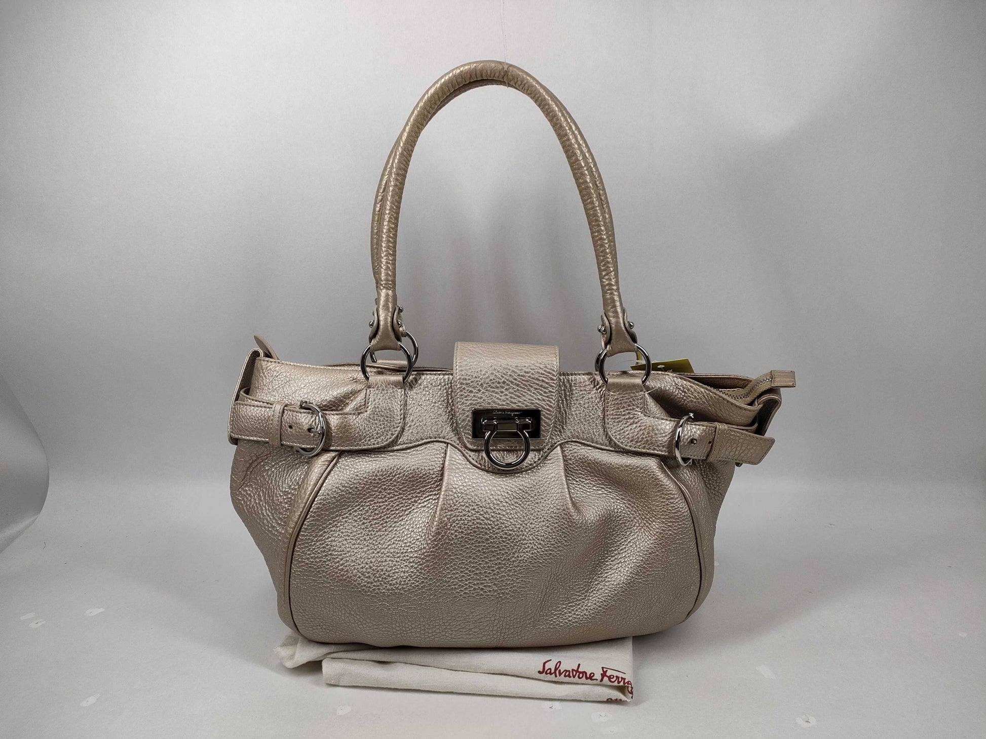 Salvatore Ferragamo Gancini Leather Tote Bag, Gold