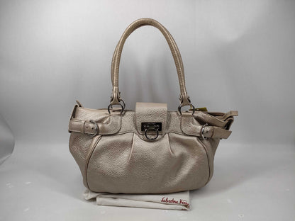 Salvatore Ferragamo Gancini Leather Tote Bag, Gold