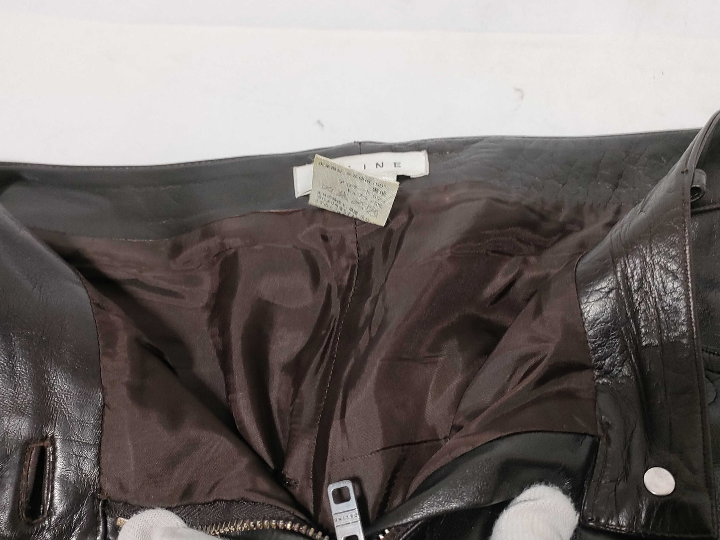 CELINE Leather Pants with Metal Plates and Mildew