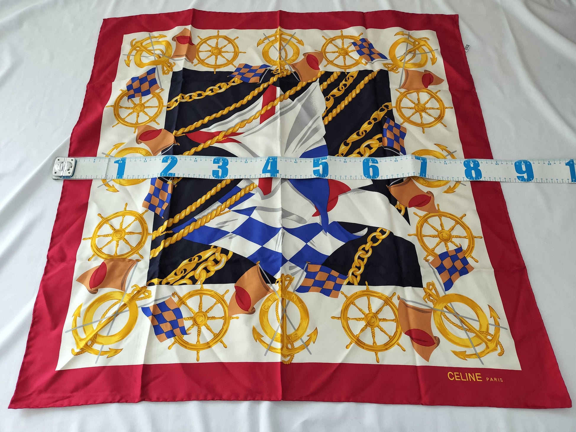 CELINE Marine Motif Scarf Red Scarf