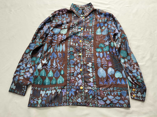 GUCCI Old Gucci Silk Shirt with Leaf Pattern and Gold Buttons 203 0681 7033 Shirt