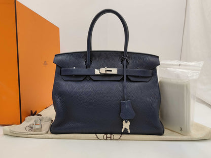 HERMES Birkin 30 Handbag in Navy with Silver Hardware and N Stamp